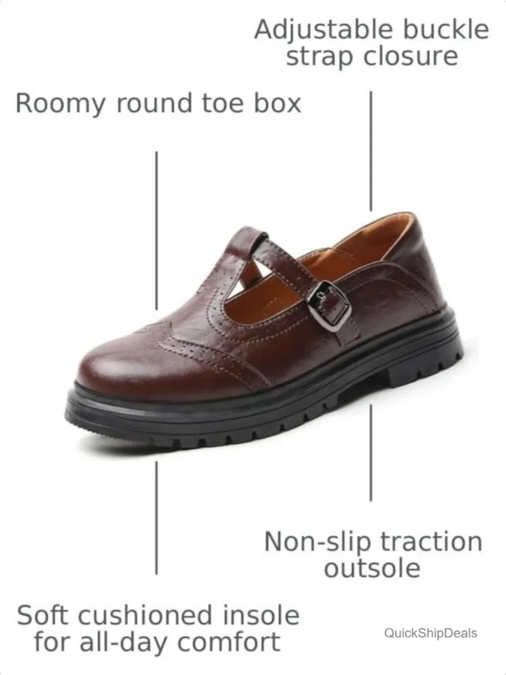 Women's Mary Jane Oxfords Platform T-Strap Buckle Faux Leather Shoes